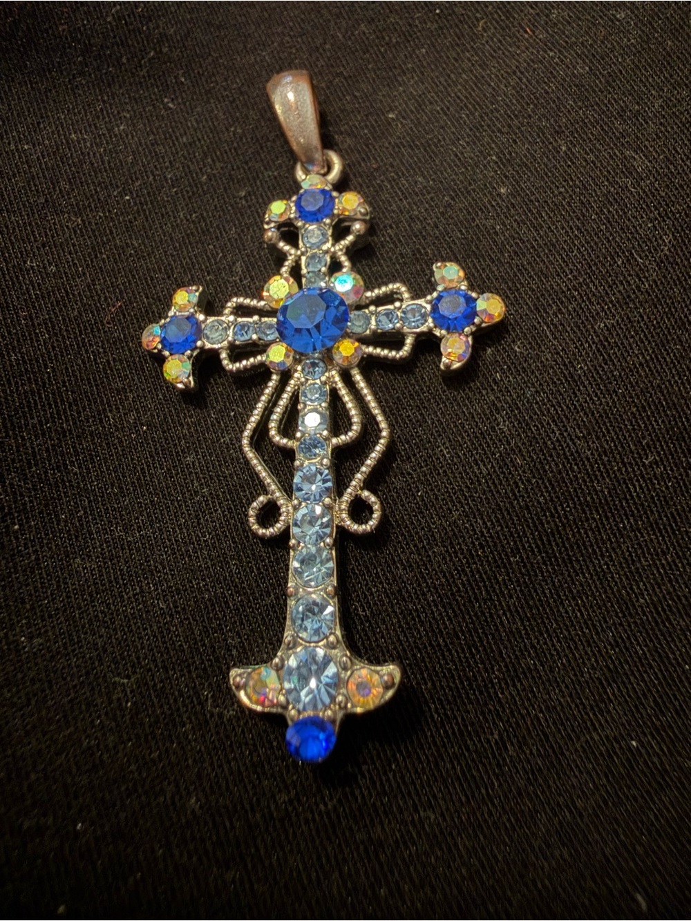 Blue Crystal Cross Pendant Necklace for Women